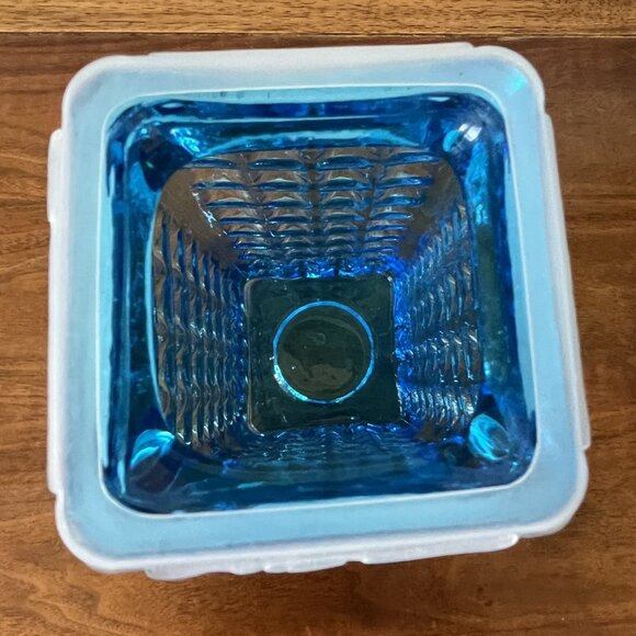 Pier 1 Blue Bubble Glass Tall Kitchen Canister Storage Container Hobnail Retro - Picture 6 of 9